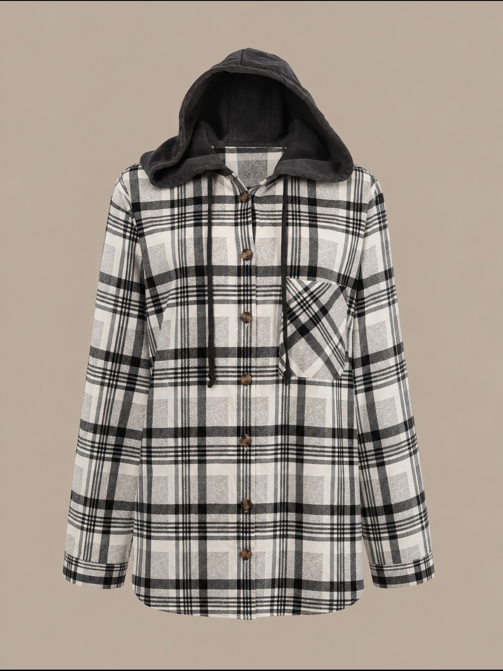 Women's Black & White Plaid Ultra-Thin Hooded Jacket